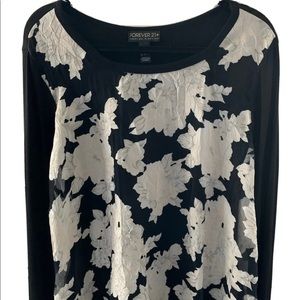 Forever 21 Plus - Plus Size Black & White Sheer Front Floral Sweater - Size 3X